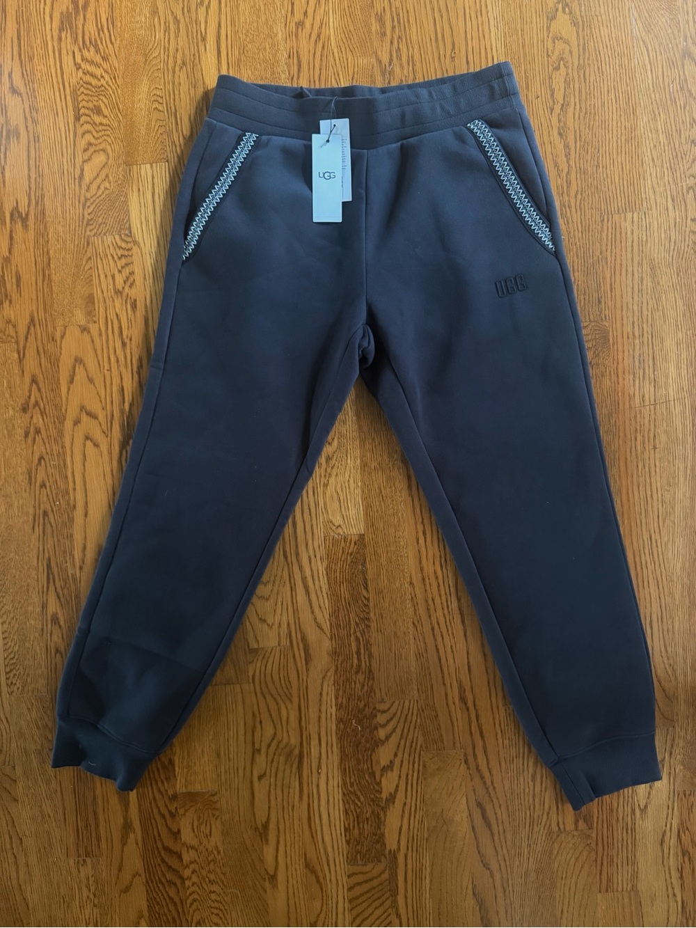 UGG Tasman Black Jogger Sweatpants with Zigzag Trim (Size Medium)